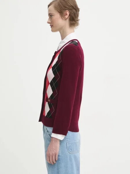 GANNI kardigan wełniany Cashmere Wool Mix lekki bordowy
