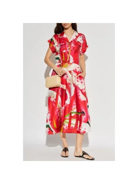 Sukienka koszulowa Tory Burch z nadrukiem czerwona