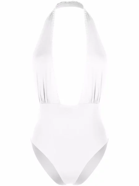 Strój kąpielowy La Perla pleciony z dekoltem halter biały