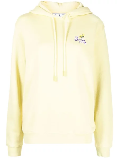 Hanorac cu glugă Off-white cu model floral alb