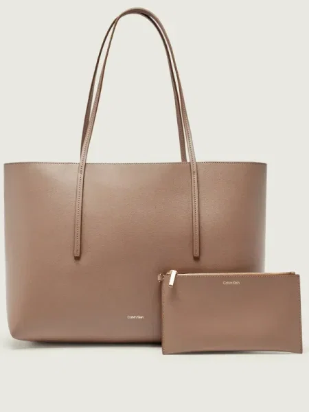 Geantă Calvin Klein Foil Logo Tote W/Pouch bej