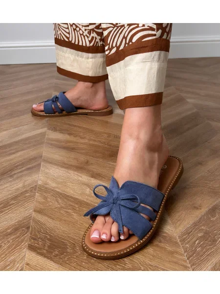 Șlapi D/ceo cu funde albastru