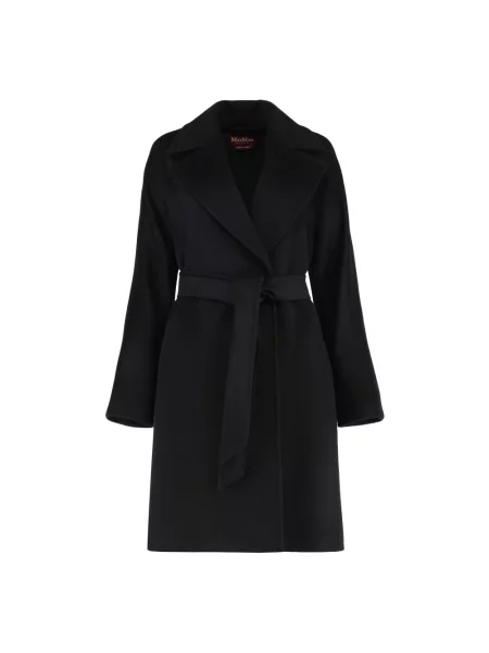 Max Mara Studio Płaszcze Kobieta S Wełniany Płaszcz z Kołnierzem i Paskiem czarny