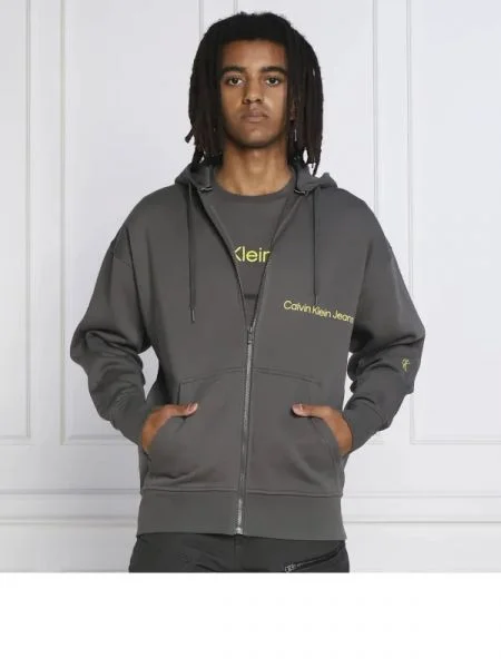 CALVIN KLEIN JEANS Hanorac OFF PLACED INSTIT ZIP-THROUGH gri
