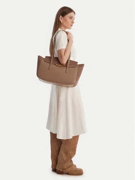 Calvin Klein Geantă Hardware Brushed Flap Tote Bag bej