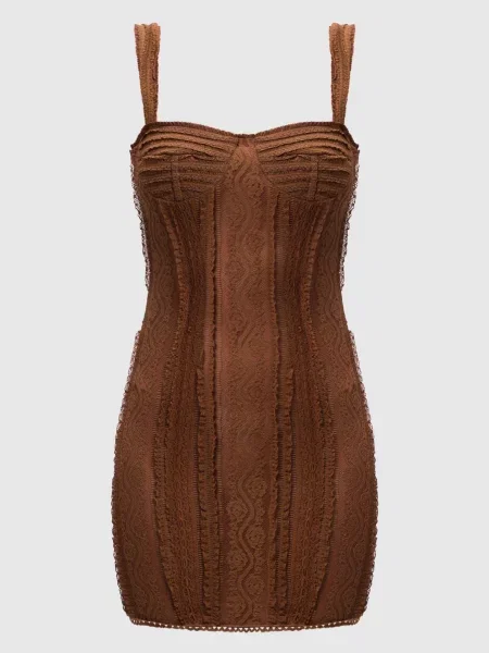 Сукня Selene міні з мереживом Charo Ruiz коричнева