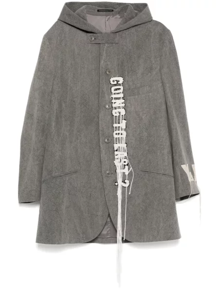 Geacă Yohji Yamamoto de lână cu glugă cu imagine gri