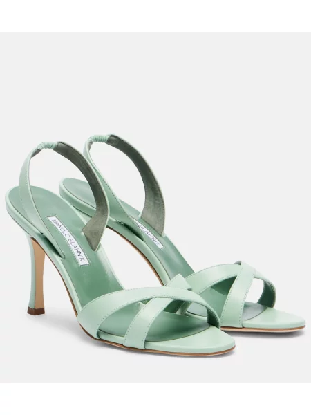 Sandale Manolo Blahnik din piele slingback verde