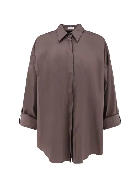 Cămașă Brunello Cucinelli din poplin maro