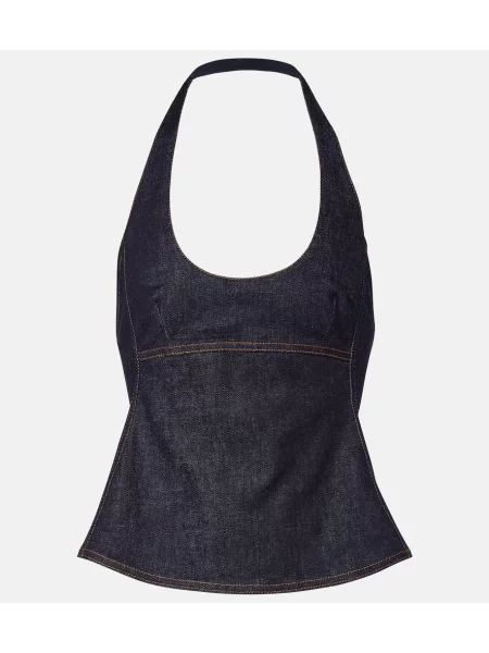 Top Jacquemus cu gât halter albastru