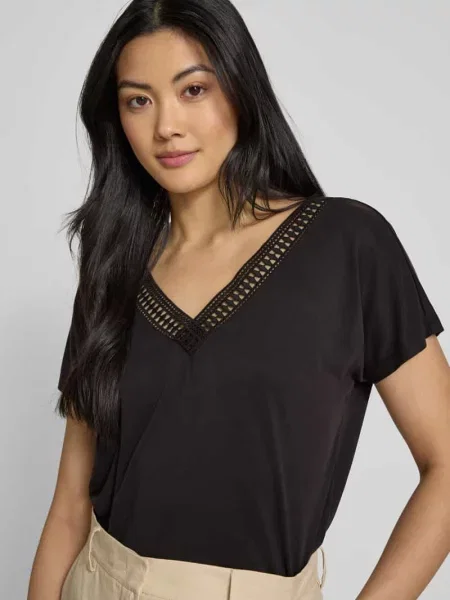 T-shirt z mieszanki modalu z dekoltem w serek Christian Berg Woman czarna