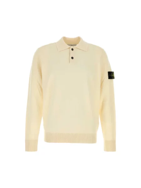 Sweter Stone Island wełniany z okrągłym dekoltem z kamieniami biały