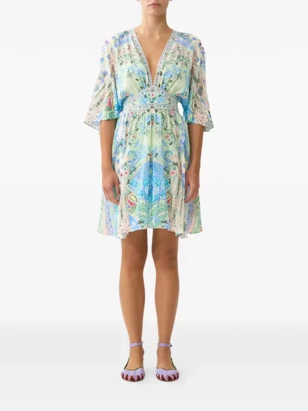 Rochie mini Camilla cu model floral cu imagine de costum verde
