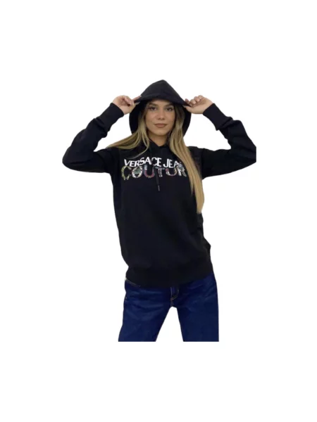 Lniana bluza z kapturem Versace Jeans Couture z kapturem czarna