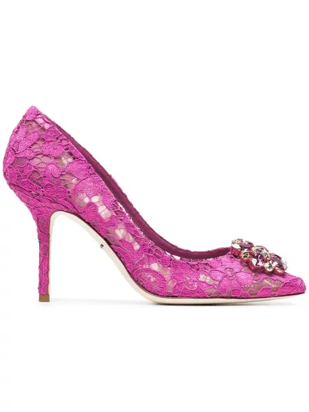 Pantofi cu toc Dolce & Gabbana din dantelă roz