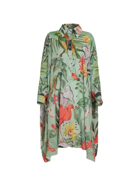 Rochie tip cămașă Amir Slama cu imagine cu imprimeu tropical verde