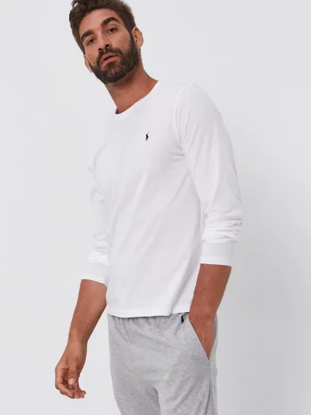 Pijama tricou mânecă lungă Polo Ralph Lauren lung alb