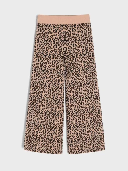 Sinsay Wide leg kalhoty s viskózou s leopardím vzorem béžová