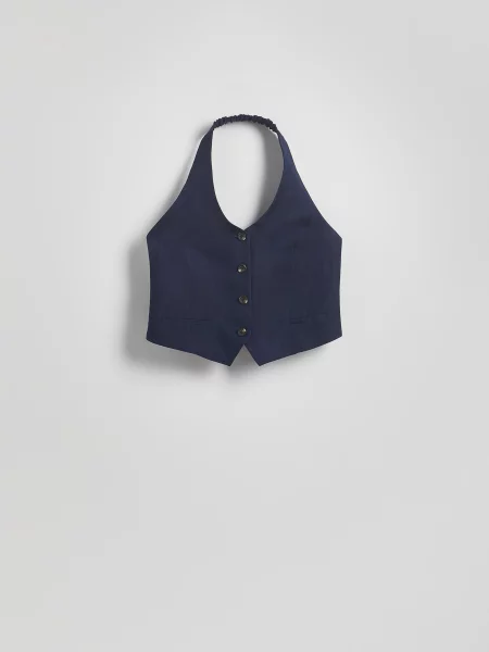 Reserved Жилет з льоном темно-синій синій