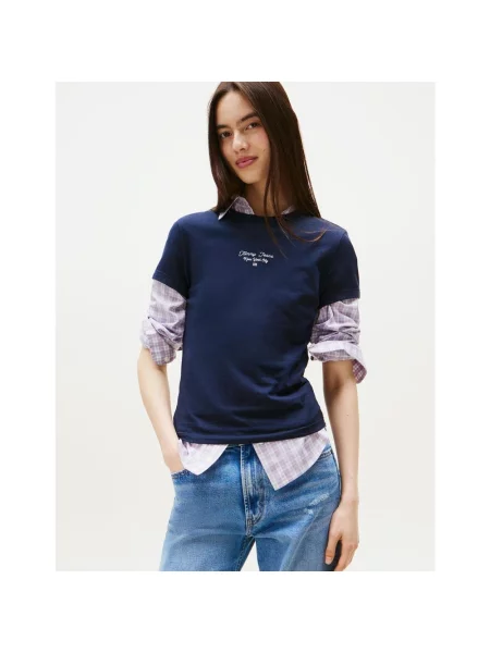 Koszulka Tommy Jeans Slim Essential Logo oceaniczny S niebieski