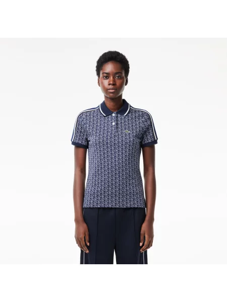 Lacoste Koszulka Polo Slim Fit Z Monogramem I Żakardem niebieska