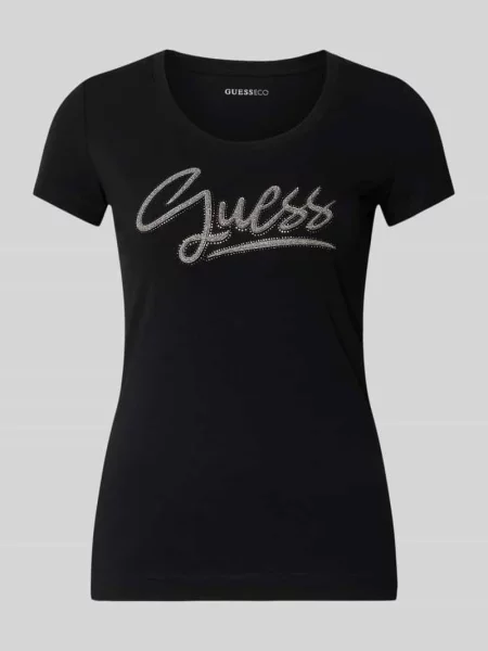 T-shirt o kroju slim fit z obszyciem kamieniami stras Guess czarna