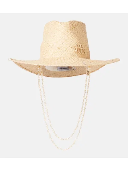 Pălărie Ruslan Baginskiy cu perle de paie bej