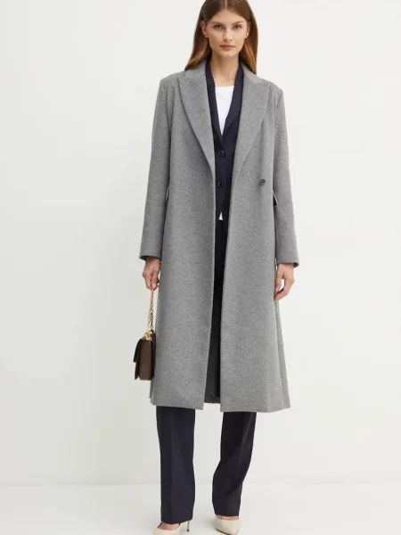 Шерстяной однотонный пиджак Boss однобортный синий