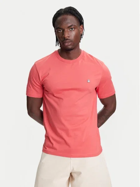 Тениска United Colors of Benetton зелено с изчистен дизайн червено