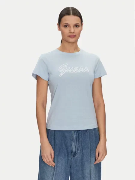 Guess Majica Svetlo Slim Fit modra