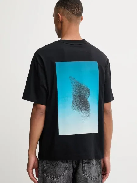HUGO tricou din cu imprimeu negru