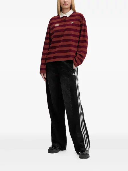 Pruhované kalhoty Adidas s výšivkou na platformě černé