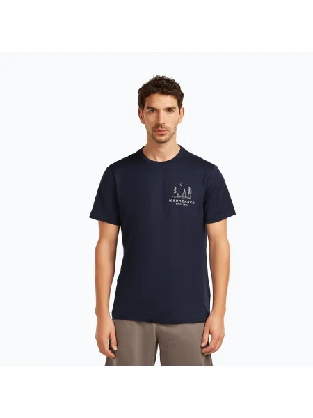 Tricou pentru bărbați icebreaker Merino Tech Lite Peaceful Pass Tee midnight navy albastru închis