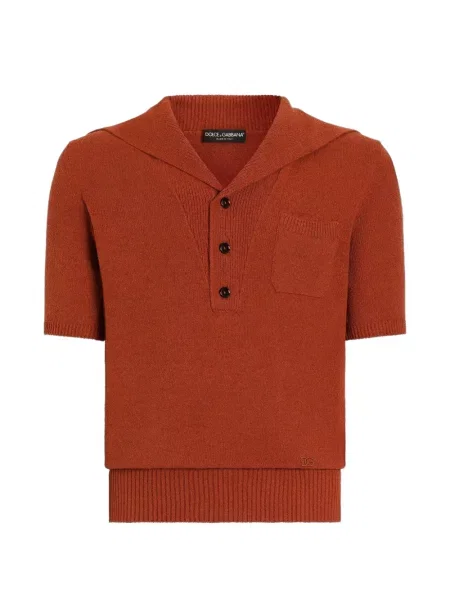 Tricou polo Dolce & Gabbana tricotate maro