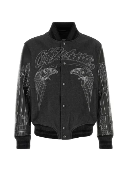 Geacă bomber Off-white cu broderie alb