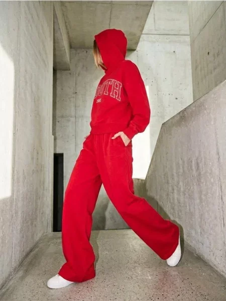 Тканинні штани з широкими штанинами червоний