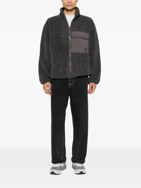 Geacă Maison Kitsune din fleece gri