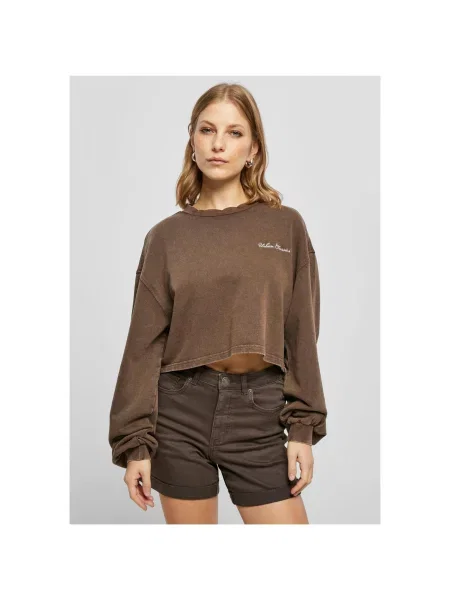 Haftowana bluza nierozpinana Urban Classics frotte brązowa