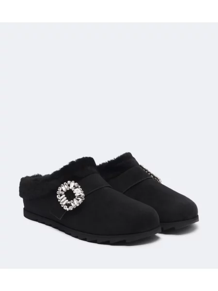 Papuci tip mules Roger Vivier din piele de căprioară negru