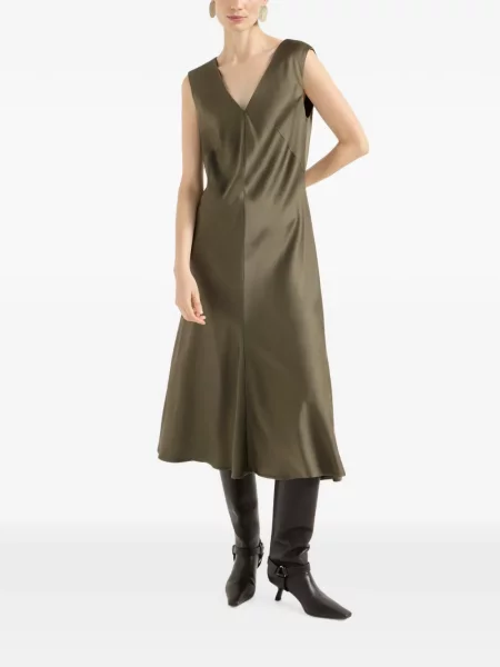 Rochie Brunello Cucinelli din satin evazată verde