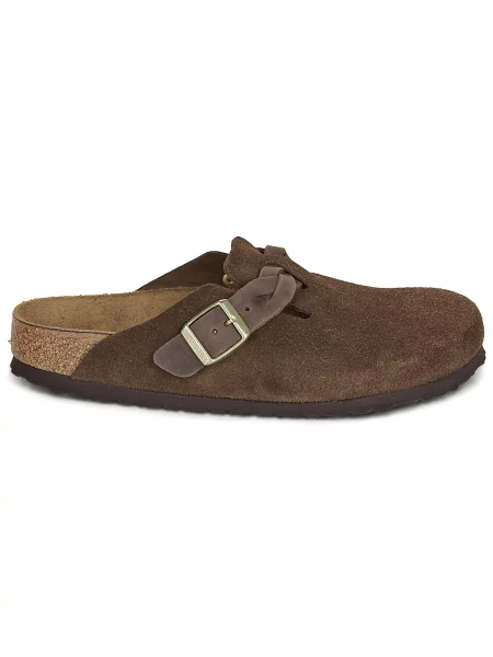 Birkenstock șlapi din piele întoarsă Boston Braided maro
