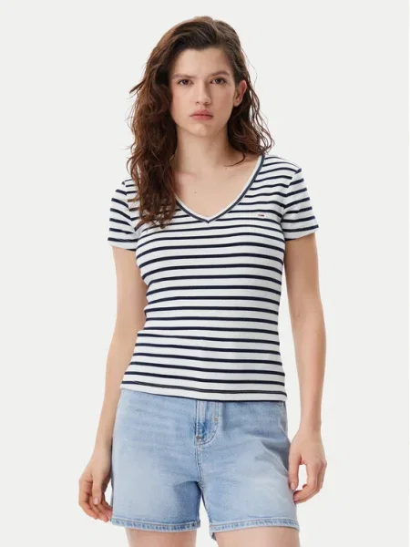 Тениска Tommy Jeans сиво бяло