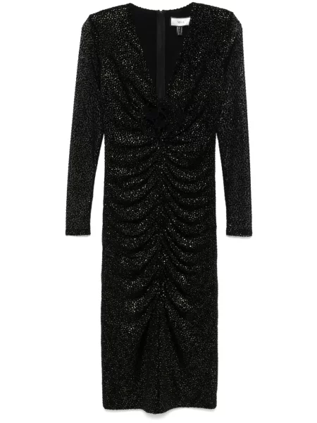 Rochie midi Nissa cu buline din tul până la genunchi negru