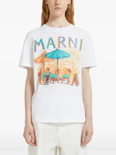 Tricou Marni cu imagine scurt alb