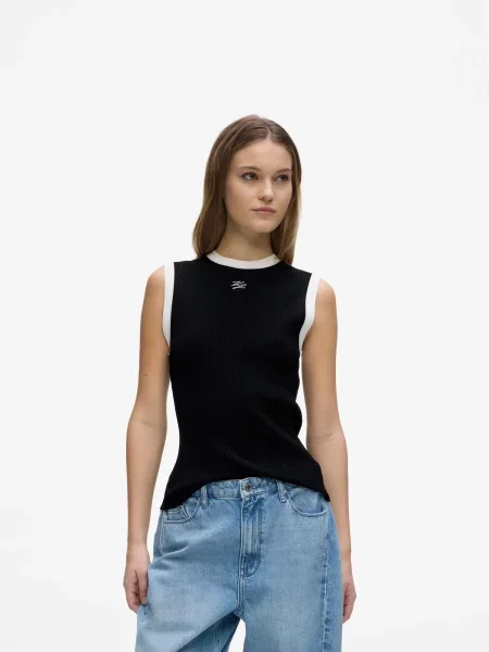 Karl Lagerfeld Top brodat / alb negru