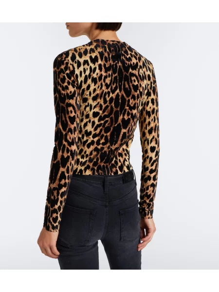 Tricou Gucci cu imagine cu model leopard din jerseu maro