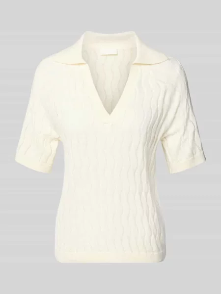 Bluzka z dzianiny z wykładanym kołnierzem i dekoltem w serek Leger By Lena Gercke biała