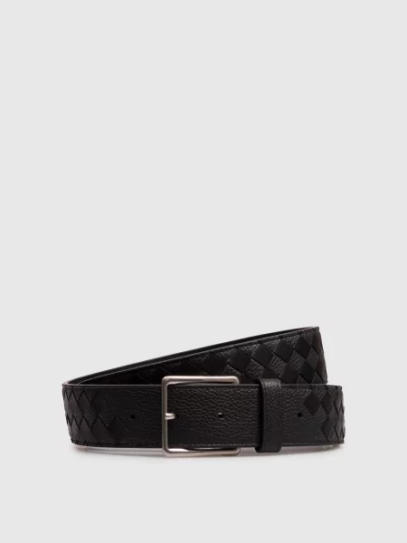 Шкіряний ремінь Intrecciato Bottega Veneta чорний