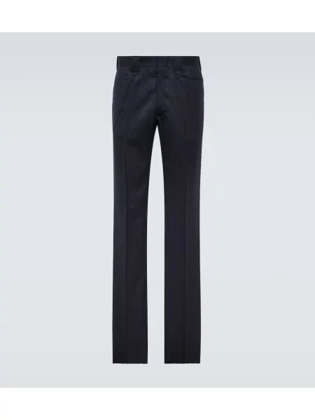 Vlněné kalhoty Maison Margiela se vzorem rybí kosti modré