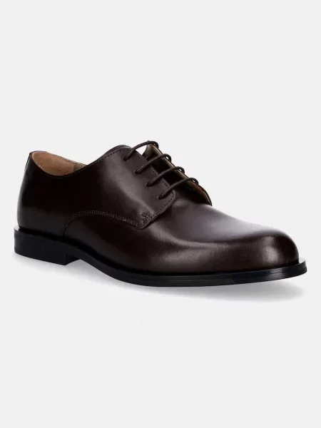 Calvin Klein polobotky kožené ESS RUBBER DERBY LTH hnědý